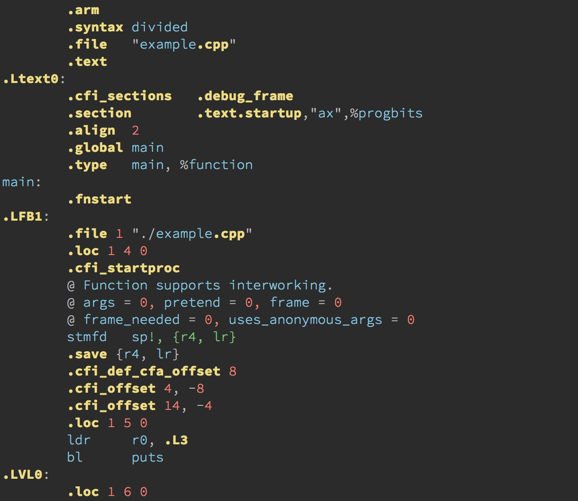 使用 asm 语法类型显示的 ARM 汇编 FigX4.1